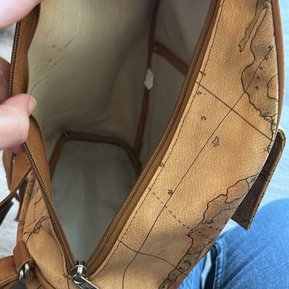 Vintage 90s Antique World Map Backpack Faux Leather 5 Pockets Tan Brown - Picture 5 of 15